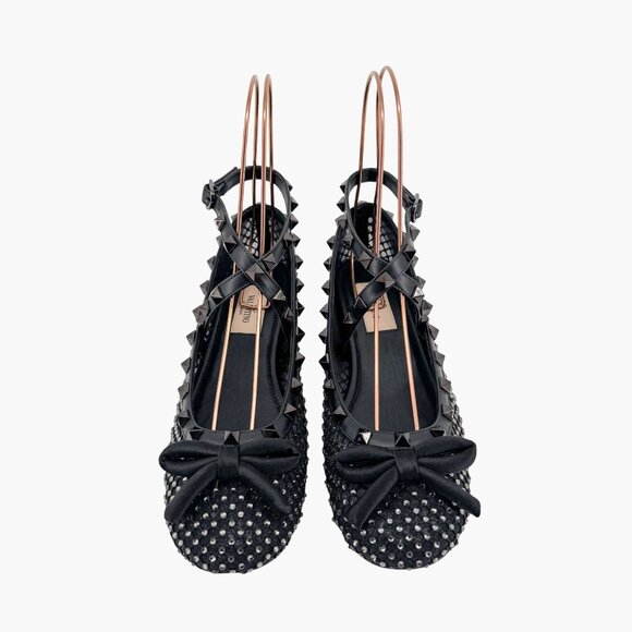 Valentino Garavani Rockstud Mesh Crystal Ballet Flats Black Size 37.5 US 7.5 - Picture 3 of 15